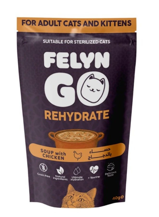 Felyn GO Chicken Soup for Adult Cats & Kittens – 4 Pack Wet Cat Soup – Grain Free Hydration Treat with Taurine – Suitable for Sterilized Cats (40g × 4) - Image 2