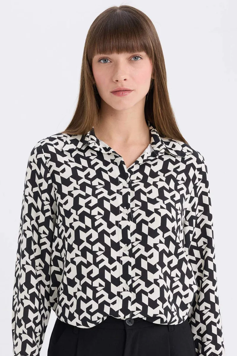 ديفاكتو Regular Fit Shirt Collar Printed Long Sleeve Shirt