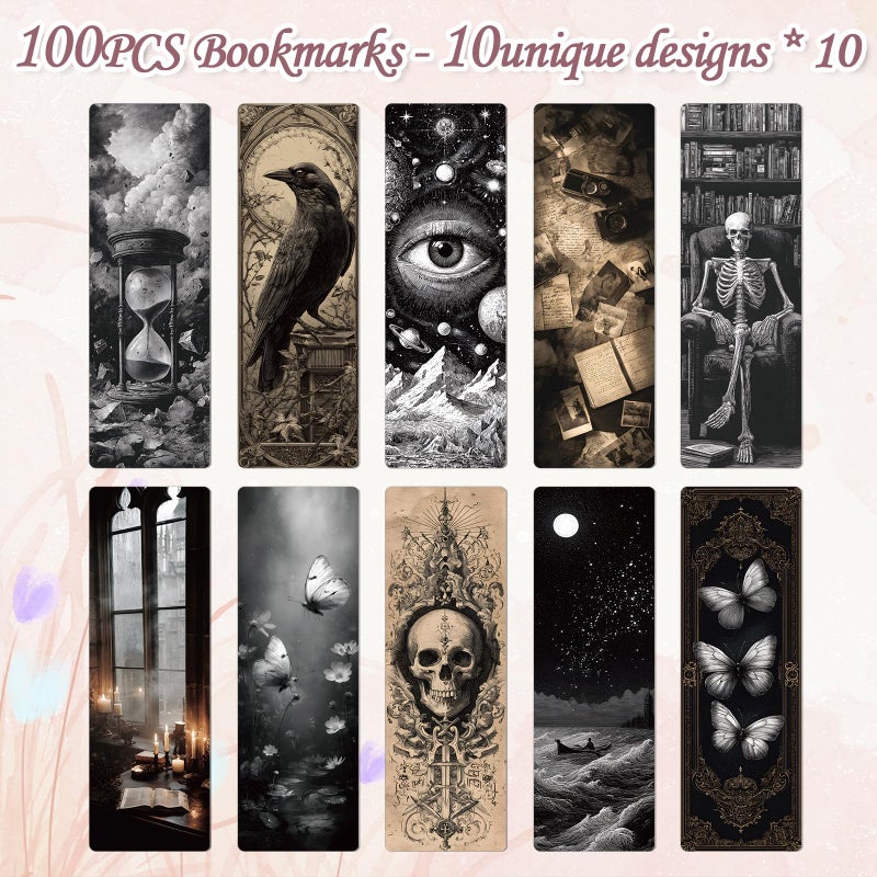 Wxiben Dark Academia Bookmarks Gifts - 100 Pcs Vintage Gothic Book Mark Dark Romance Bookmark Skull Witchy Page Marker Clip Gifts for Women Men Book Lovers Students Teachers Bookish Reading - Image 3