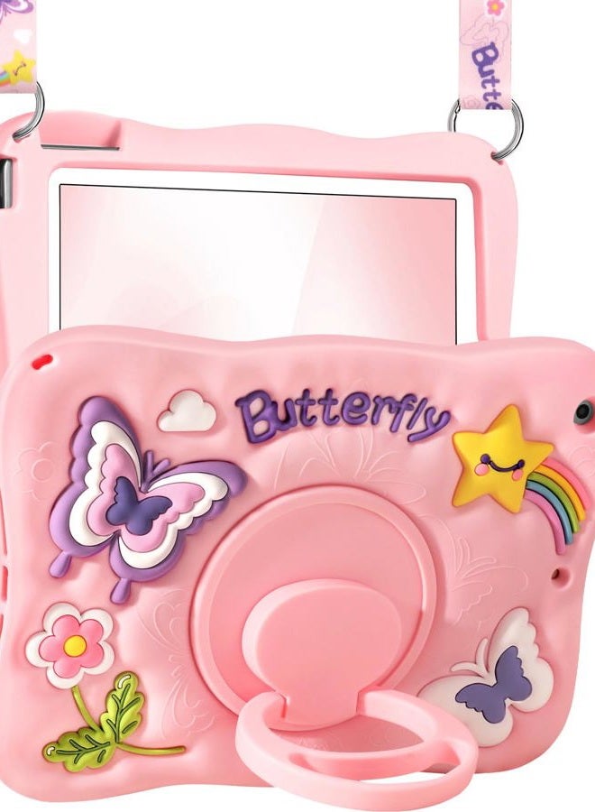 Kidcube for iPad 9th/8th/7th Generation Case 10.2 Inch - for Girls Cute Girly Kawaii 3D Butterfly Design Cover with Rotating Stand & Strap Unique Silicone Teens Women for iPad 9th/8th/7th Gen Case - Image 1