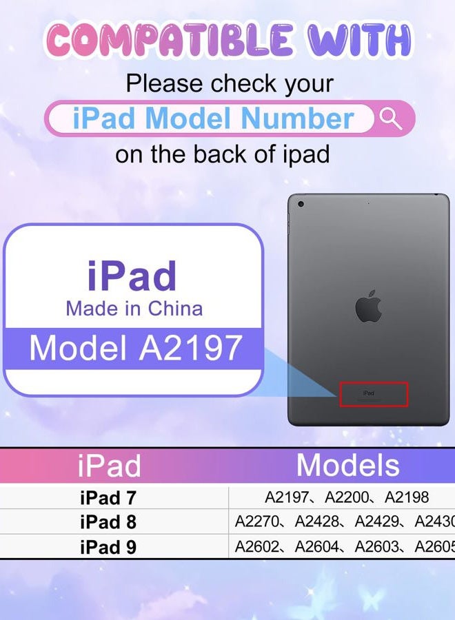 Kidcube for iPad 9th/8th/7th Generation Case 10.2 Inch - for Girls Cute Girly Kawaii 3D Butterfly Design Cover with Rotating Stand & Strap Unique Silicone Teens Women for iPad 9th/8th/7th Gen Case - Image 2