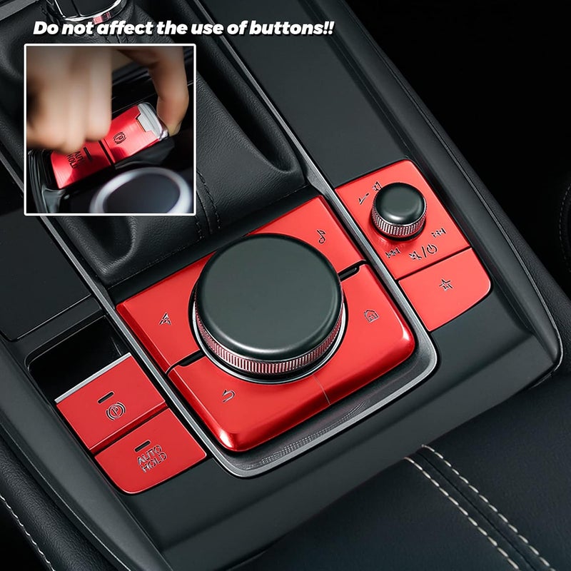ANFOKAS لمازدا 3 CX-30 CX-50 غطاء وحدة التحكم المركزية للسيارة لوحة التروس غطاء زر مقبض ناقل الحركة زينة داخلية رياضية للسيارة - أحمر (8 قطع) تصميم متكامل - Image 3