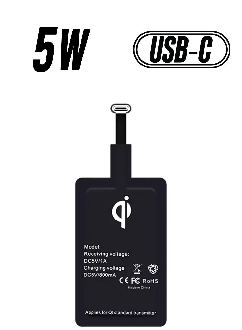 Type-C QI Wireless Charge Receiver Black