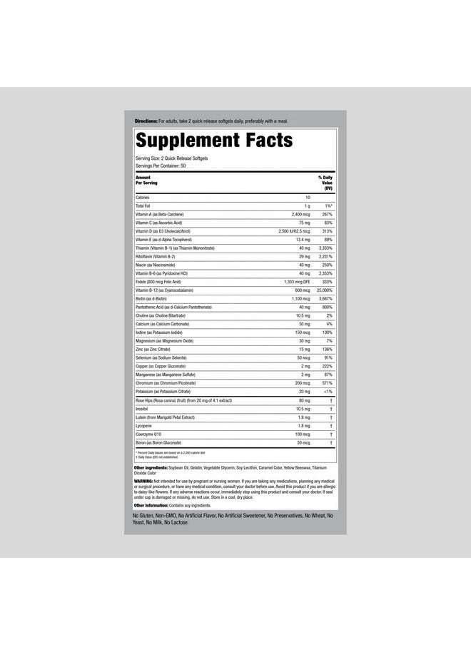 Piping Rock Multivitamin Supplement ; 100 Softgels ; Daily Multivitamin ; Multimineral ; Nongmo Gluten Free  - Image 3