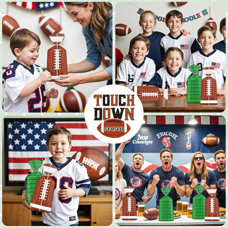 Litmitfu 100 Pcs Football Goodie Bags - Brown Green Football Treat Bags, Plastic Rugby Sport Cellophane Snack Gift Candy Goody Bag with Silver Twist Ties for Sports Team Events Birthday Party Favors Supplies - Image 2