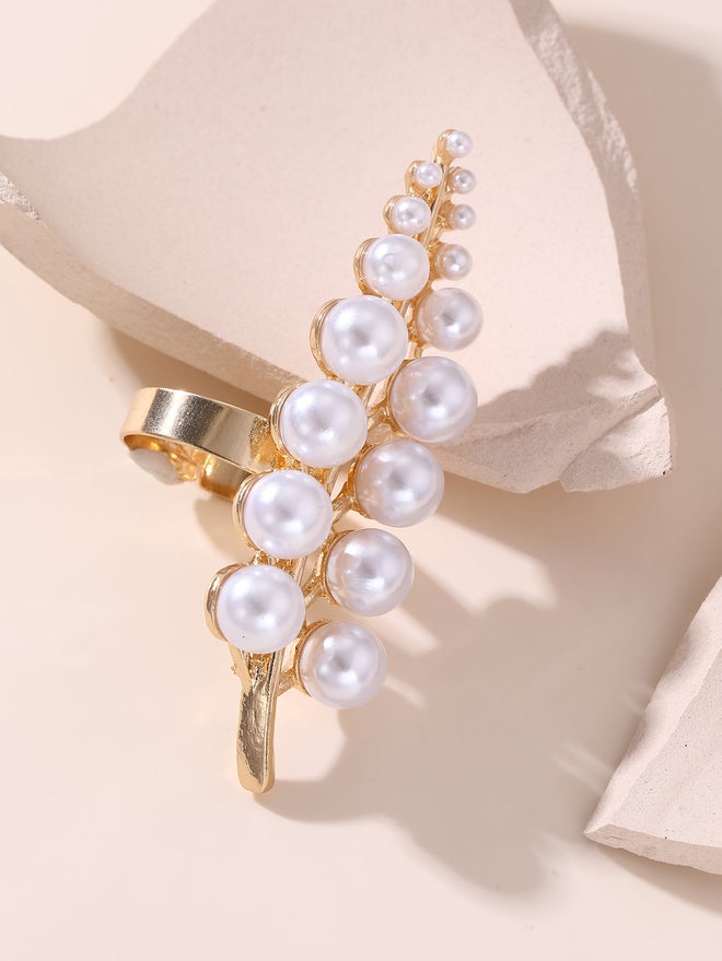 Take Two Embellished Faux Pearl Leaf Ring - Image 4