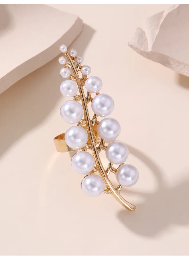 Take Two Take Two Embellished Faux Pearl Leaf Ring