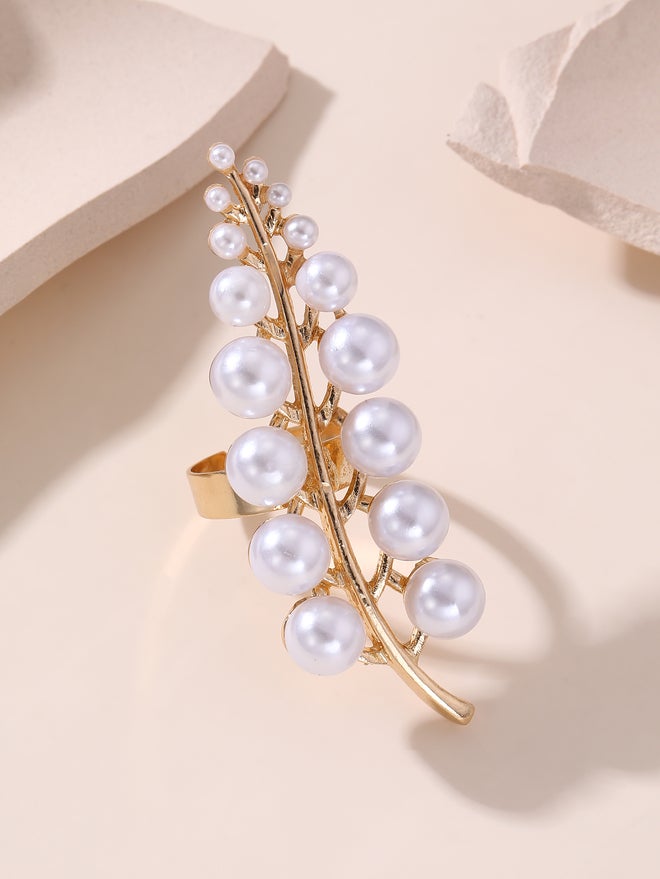 Take Two Embellished Faux Pearl Leaf Ring - Image 2