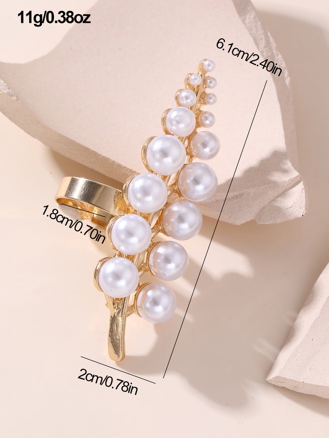 Take Two Embellished Faux Pearl Leaf Ring - Image 5