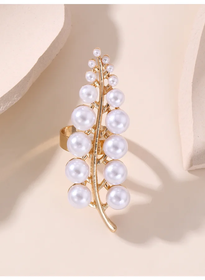 Take Two Take Two Embellished Faux Pearl Leaf Ring