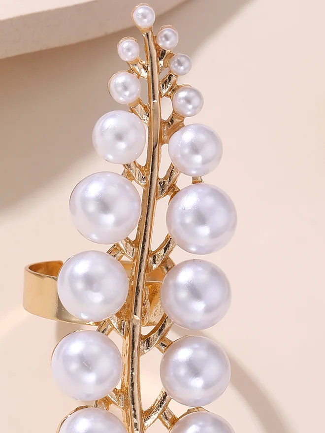 Take Two Take Two Embellished Faux Pearl Leaf Ring