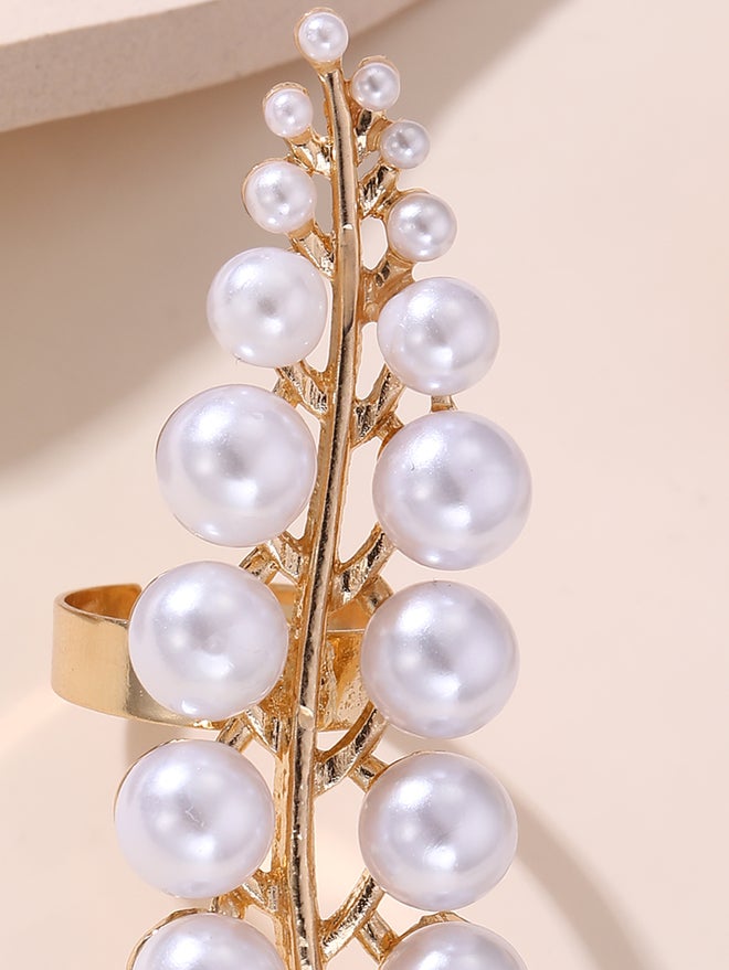 Take Two Embellished Faux Pearl Leaf Ring - Image 3