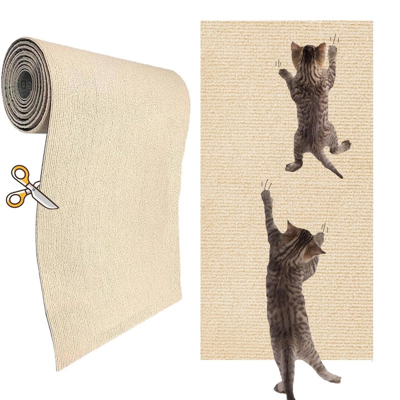 KEYIDE Self-Adhesive Cat Scratch Wall Climber, Wall Cat Scratcher Mat for Indoor Cats Kitten Trimmable Carpet Corner Protector 78.7"x15.8" (Beige) - Image 1