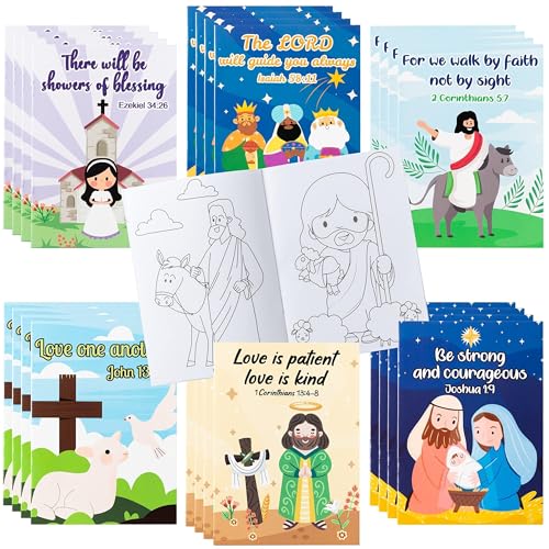 ANGOLIO 24PCS Christian Bible Coloring Books for Kids Easter Gifts Coloring Books Verse Drawing Supplies for Sunday School Classroom Rewards Goodies Bag Birthday Party Favor Valentine's Day Gift - Image 1