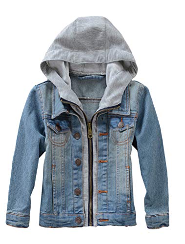 Mallimoda Kids Boys Girls Hooded Denim Jacket Zipper Coat Outerwear Style 2 Blue 11-12 Years - Image 1