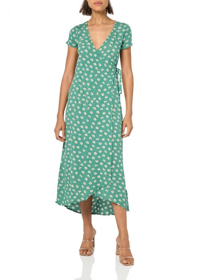 BILLABONG Women's Dress Wrap Front Mid Length Casual, Island Green, S - Image 1