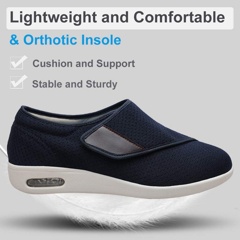 Orthoshoes أحذية نسائية أنيقة لمرضى السكري مع دعم للقوس، عرض واسع إضافي أحذية مشي لذمة قابلة للتعديل سهلة الارتداء/الإزالة مع 3 أزواج من نعل استبدال للدعم للأقدام المتورمة لون كحلي - Image 3