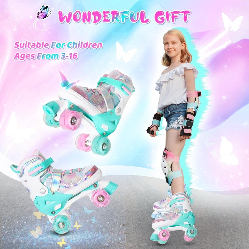 MammyGol Kids Adjustable Roller Skates with Light Up Wheels - Butterfly Design - Image 5