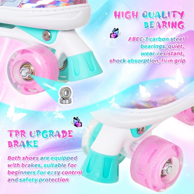 MammyGol Kids Adjustable Roller Skates with Light Up Wheels - Butterfly Design - Image 2