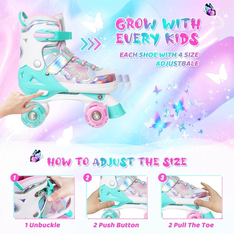 MammyGol Kids Adjustable Roller Skates with Light Up Wheels - Butterfly Design - Image 3