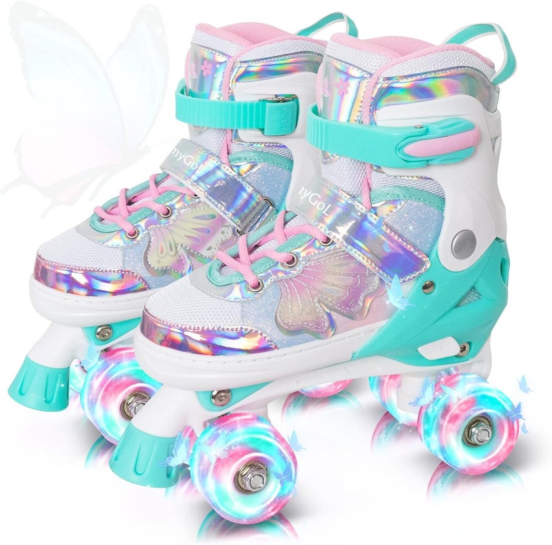 MammyGol Kids Adjustable Roller Skates with Light Up Wheels - Butterfly Design - Image 1