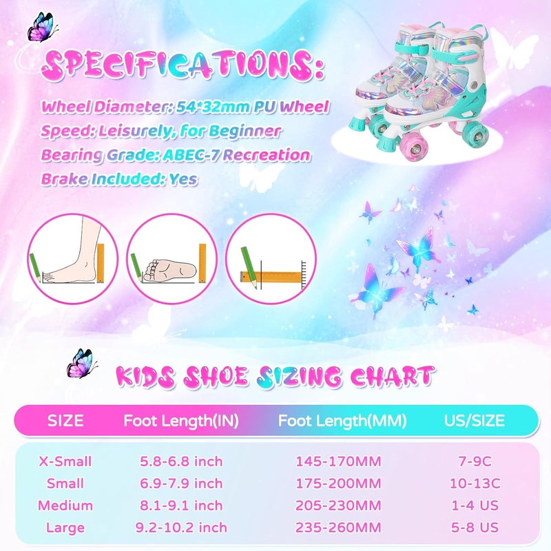 MammyGol Kids Adjustable Roller Skates with Light Up Wheels - Butterfly Design - Image 4
