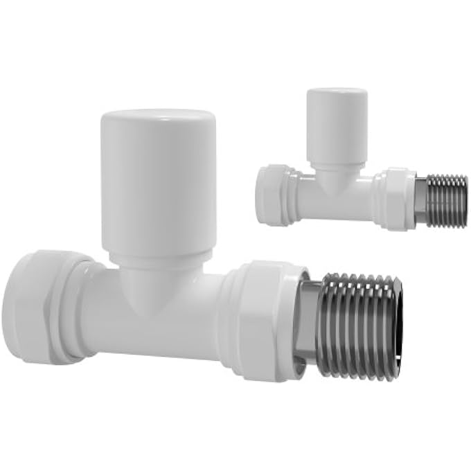 WHITE STRAIGHT TOWEL RADIATOR VALVES 15MM CENTRAL HEATING TAP DESIGNER RADS PAIR MODERN BATHROOM - Image 1