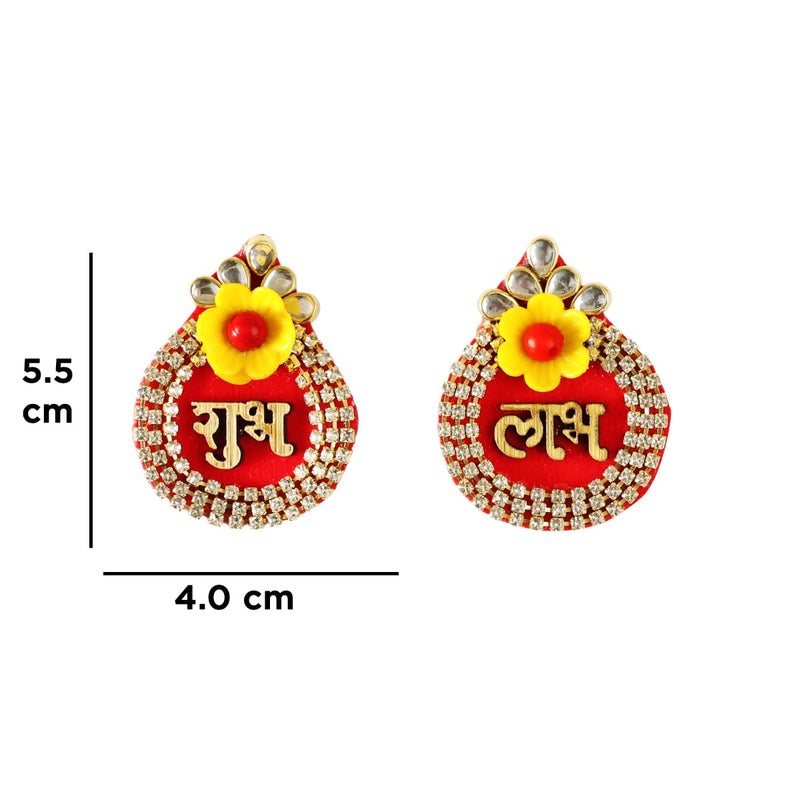 Shubhanjali Fabric Shubh Labh Sticker for Door 1 Pair Oval Flower Sticker for Main Door Entrance Diwali Wall Dcor Puja Room Festival Decoration - Image 4