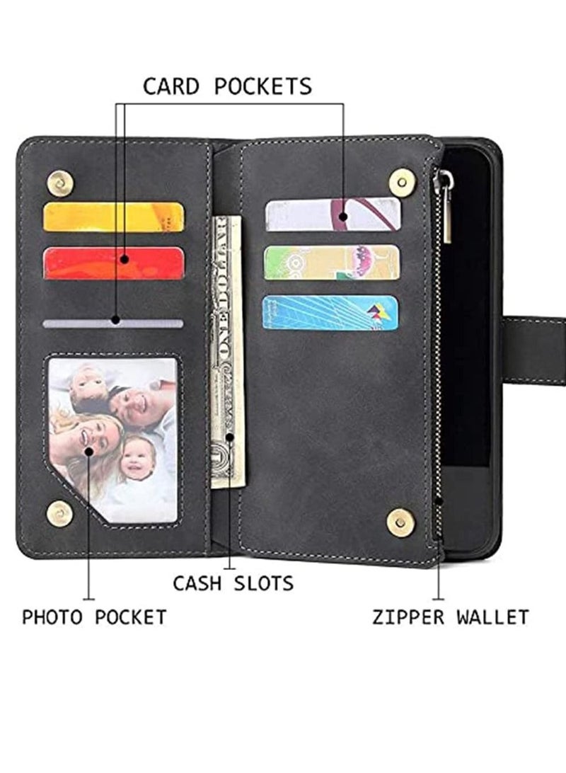 Captaintech Case for Samsung S21 FE 5G Wallet with Card Slot,Excefore Premium Soft PU Leather Zipper Flip Folio Wrist Strap Kickstand Protective Galaxy 6.4 inch Black - Image 3