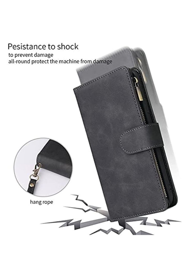 Captaintech Case for Samsung S21 FE 5G Wallet with Card Slot,Excefore Premium Soft PU Leather Zipper Flip Folio Wrist Strap Kickstand Protective Galaxy 6.4 inch Black - Image 2