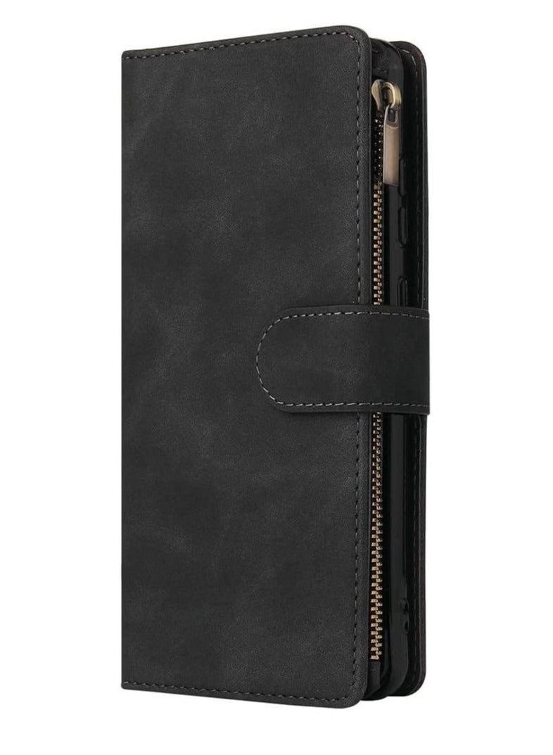 Captaintech Case for Samsung S21 FE 5G Wallet with Card Slot,Excefore Premium Soft PU Leather Zipper Flip Folio Wrist Strap Kickstand Protective Galaxy 6.4 inch Black - Image 5