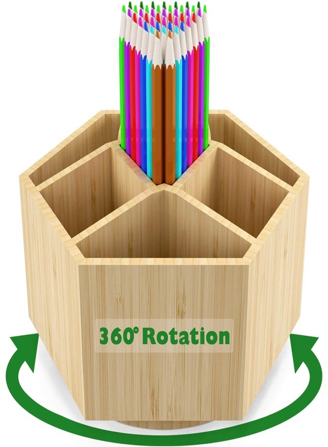 Houtingmaan Bamboo Art Supply Organizer, Back to School Supplies, Hold 350+ Pencils, Rotating School Supplies Holder for Pen, Colored Pencil, Art Brushes, Desktop Storage Caddy for Classroom & Art Studio - Image 1