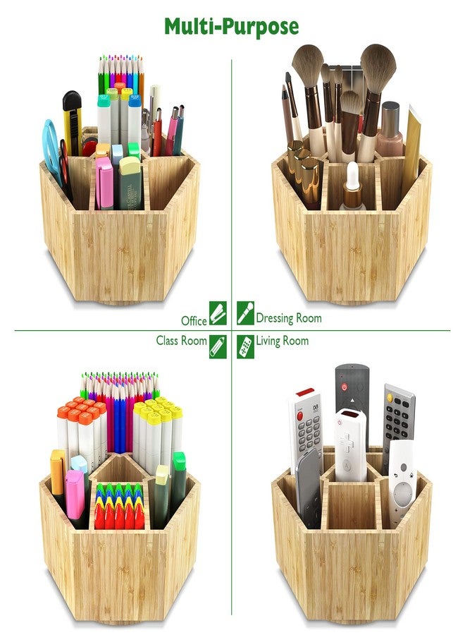 Houtingmaan Bamboo Art Supply Organizer, Back to School Supplies, Hold 350+ Pencils, Rotating School Supplies Holder for Pen, Colored Pencil, Art Brushes, Desktop Storage Caddy for Classroom & Art Studio - Image 4