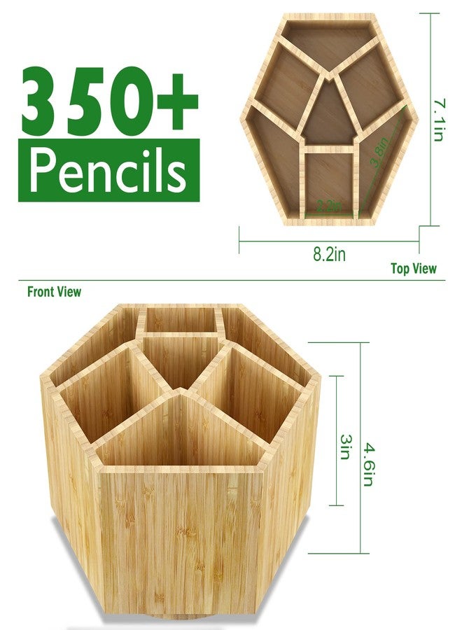 Houtingmaan Bamboo Art Supply Organizer, Back to School Supplies, Hold 350+ Pencils, Rotating School Supplies Holder for Pen, Colored Pencil, Art Brushes, Desktop Storage Caddy for Classroom & Art Studio - Image 2