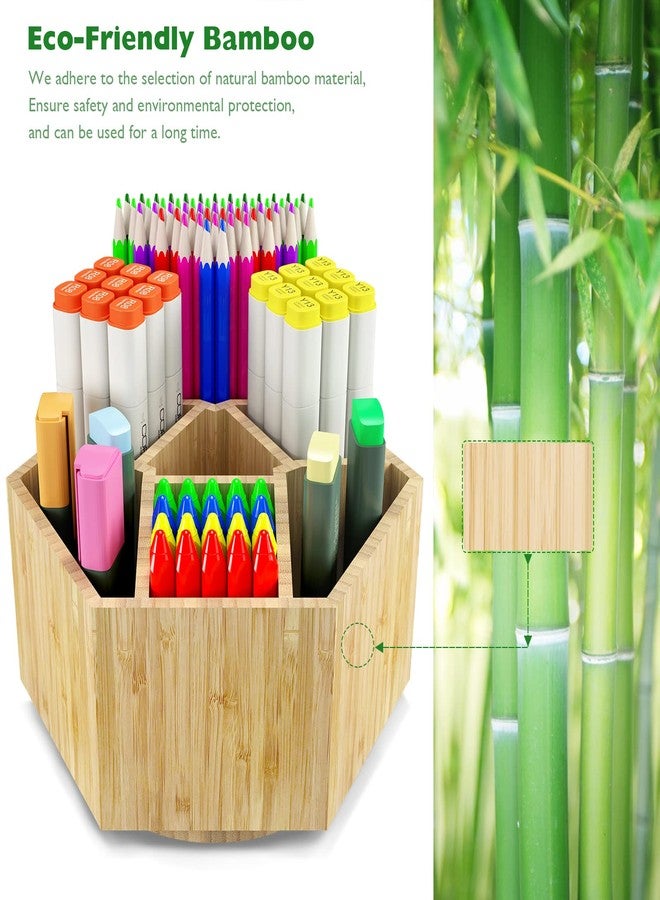 Houtingmaan Bamboo Art Supply Organizer, Back to School Supplies, Hold 350+ Pencils, Rotating School Supplies Holder for Pen, Colored Pencil, Art Brushes, Desktop Storage Caddy for Classroom & Art Studio - Image 3