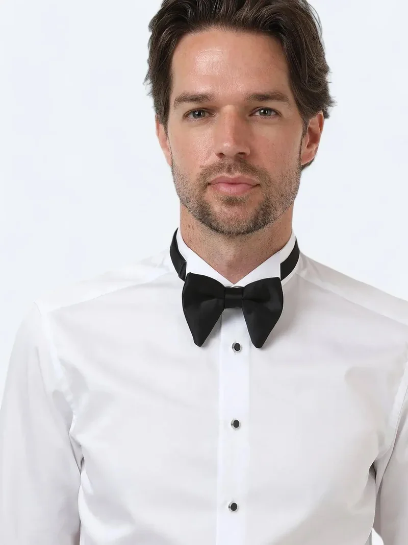 Kip White Plain Slim Fit Double Cuff Wing Collar Tuxedo Shirts