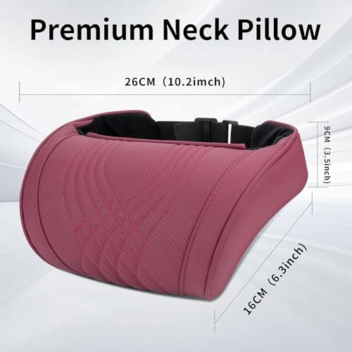 Dapucarin Car Headrest Memory Foam Neck Pillow for Driving with Genuine Nappa Leather Cover Soft Comfortable Seat Head Pillow Cushion for Most Cars SUV Sedan Home Office Red (2PC) - Image 4