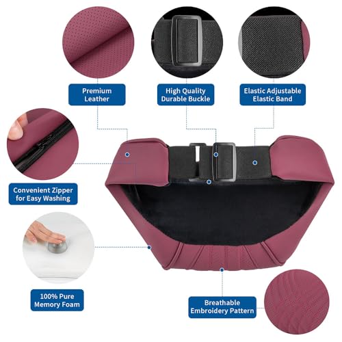 Dapucarin Car Headrest Memory Foam Neck Pillow for Driving with Genuine Nappa Leather Cover Soft Comfortable Seat Head Pillow Cushion for Most Cars SUV Sedan Home Office Red (2PC) - Image 5