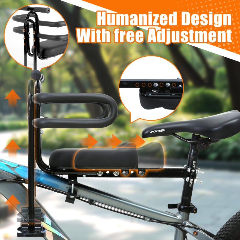 SHOWBEAN Kids Bike Seat Front Mounted and Handlebar Child Bike Seat Detachable Front Mounted Toddler Bicycle Seats Bicycle Seats with Foot Pedals for Children 2~5 Years Compatible with All Adult MTB - Image 3