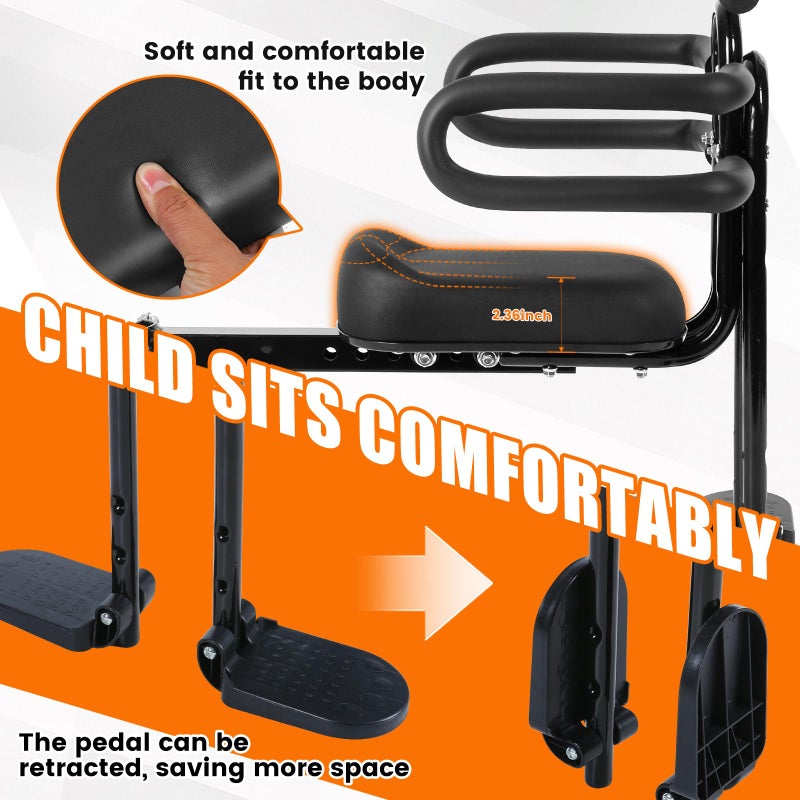 SHOWBEAN Kids Bike Seat Front Mounted and Handlebar Child Bike Seat Detachable Front Mounted Toddler Bicycle Seats Bicycle Seats with Foot Pedals for Children 2~5 Years Compatible with All Adult MTB - Image 4