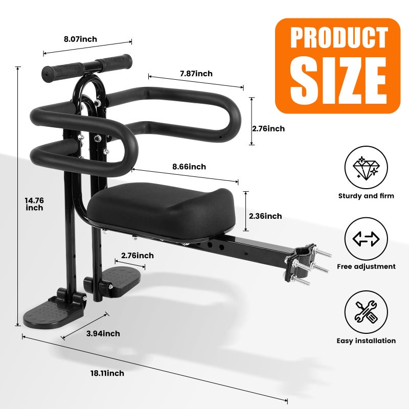 SHOWBEAN Kids Bike Seat Front Mounted and Handlebar Child Bike Seat Detachable Front Mounted Toddler Bicycle Seats Bicycle Seats with Foot Pedals for Children 2~5 Years Compatible with All Adult MTB - Image 2