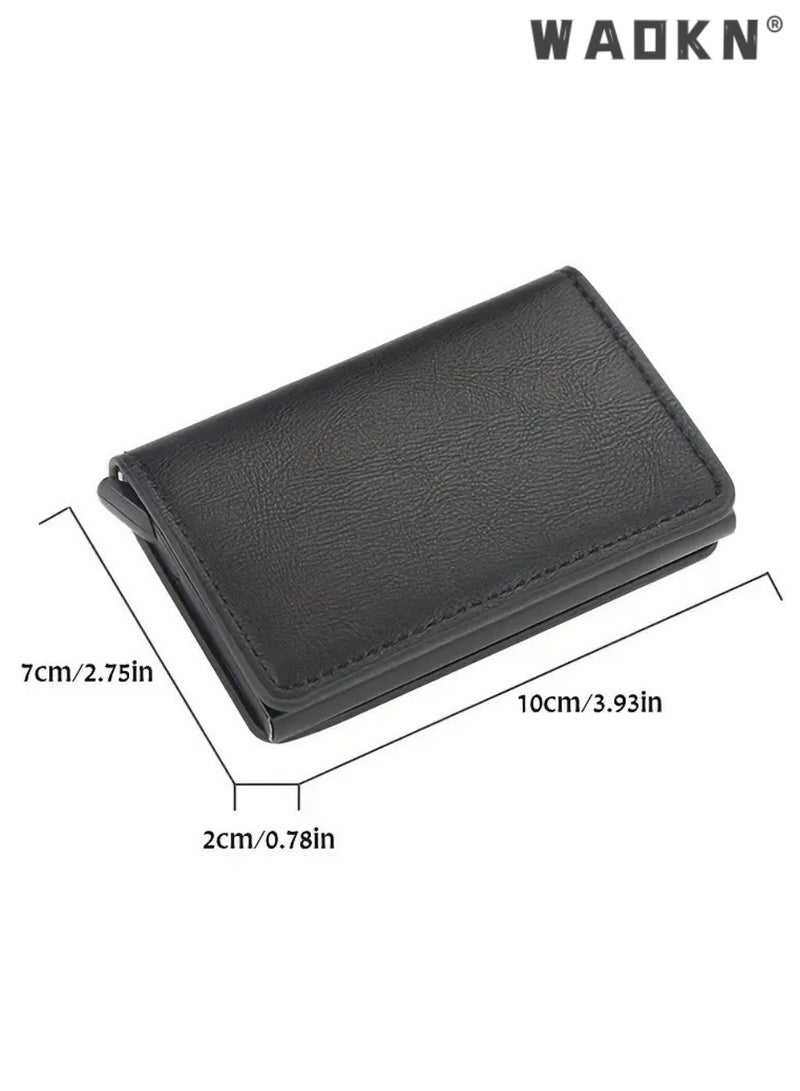 دبليو أيه أو كي أن محفظات الرجال الأوروبية الرجعية - RFID حظر المدمجة محفظة Pop Up حامل البطاقة - محفظة الجلد المزدوج مسطحة أسود الجلد الأصلي مقاومة للخدش محفظة آمنة، غير رسمية في الهواء الطلق، السفر، هدية له (3.93 * 2.75 * 0.78in) - Image 4