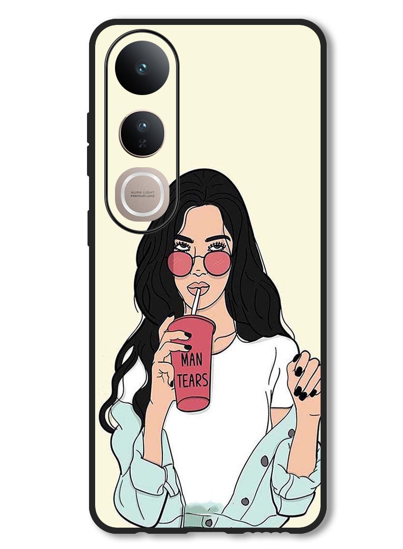 Theodor Case Compatible with Vivo V50 Lite Protection Shockproof Bumper Cover Girl Drinking Coffee - Image 1