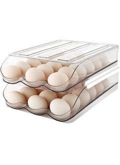 Relex Egg Holder for Refrigerator, Automatically Rolling Egg Storage Container for Refrigerator, Large Capacity Egg Organizer for Fridge with Lid,Clear Plastic Egg Dispenser, Egg Tray & Bin, 2 Layer  - Image 1