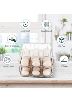 Relex Egg Holder for Refrigerator, Automatically Rolling Egg Storage Container for Refrigerator, Large Capacity Egg Organizer for Fridge with Lid,Clear Plastic Egg Dispenser, Egg Tray & Bin, 2 Layer  - Image 2