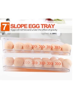 Relex Egg Holder for Refrigerator, Automatically Rolling Egg Storage Container for Refrigerator, Large Capacity Egg Organizer for Fridge with Lid,Clear Plastic Egg Dispenser, Egg Tray & Bin, 2 Layer  - Image 3