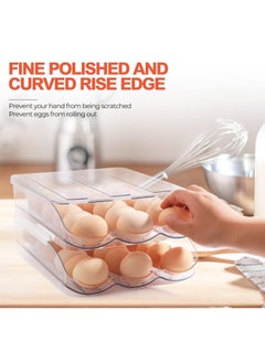 Relex Egg Holder for Refrigerator, Automatically Rolling Egg Storage Container for Refrigerator, Large Capacity Egg Organizer for Fridge with Lid,Clear Plastic Egg Dispenser, Egg Tray & Bin, 2 Layer  - Image 4