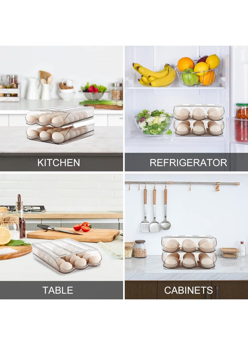 Relex - Egg Holder for Refrigerator, Automatically Rolling Egg Storage Container for Refrigerator, Large Capacity Egg Organizer for Fridge with Lid,Clear Plastic Egg Dispenser, Egg Tray & Bin, 2 Layer - Image 1