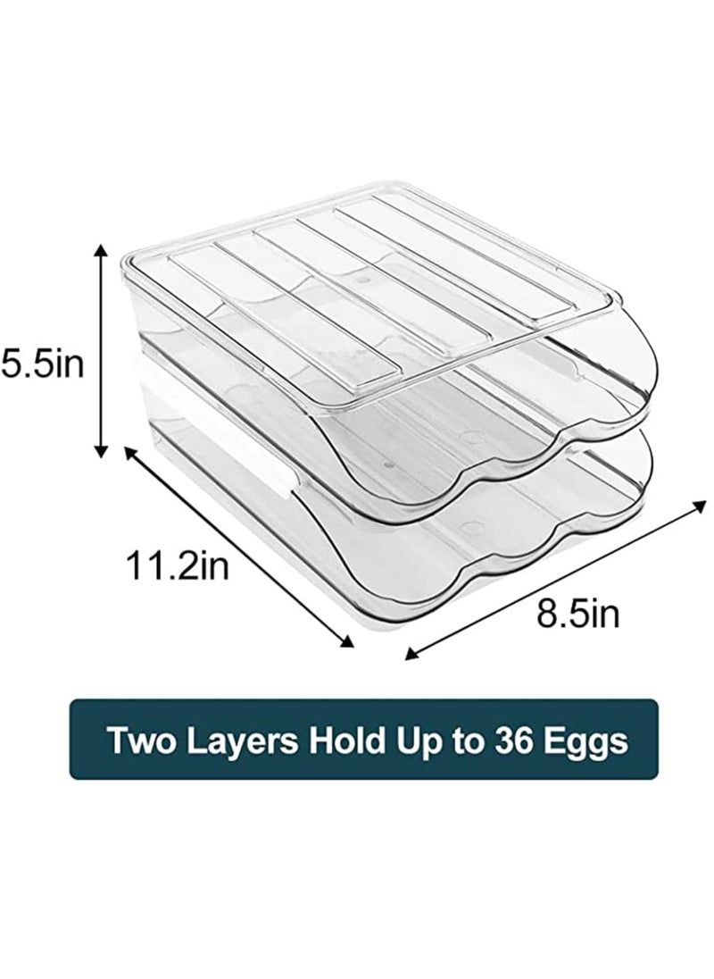 Relex - Egg Holder for Refrigerator, Automatically Rolling Egg Storage Container for Refrigerator, Large Capacity Egg Organizer for Fridge with Lid,Clear Plastic Egg Dispenser, Egg Tray & Bin, 2 Layer - Image 1