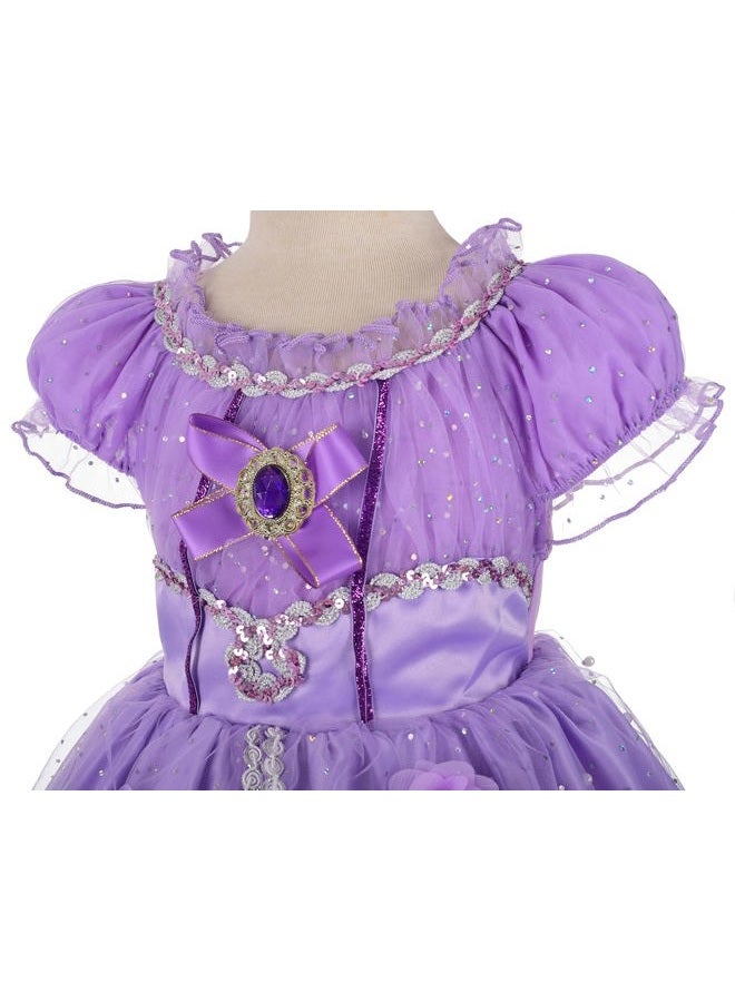 Lito Angels Toddler Girls' Princess Dress Up Costume Purple Fancy Party Dress Outfit with Accessories Size 5 B - Image 5